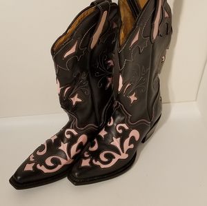 JB Dillon Cowgirl Boots Pink And Black Pattern